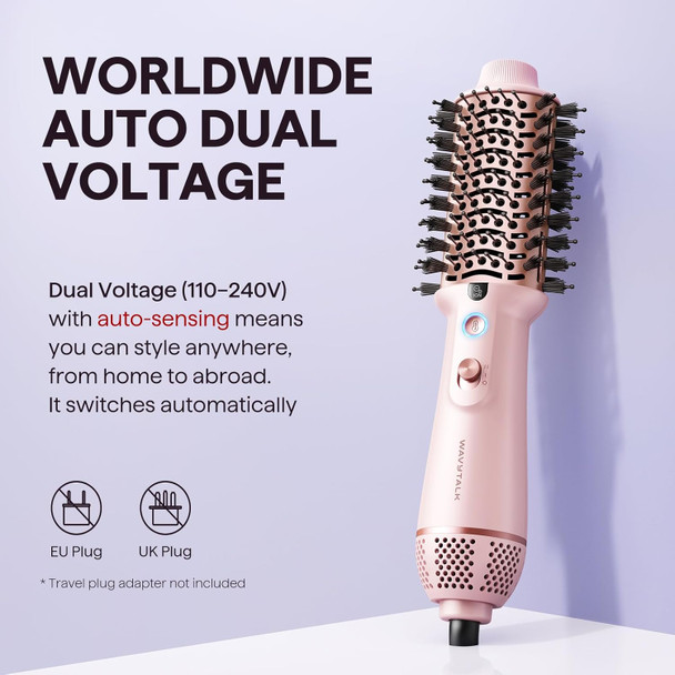 Wavytalk Dual Voltage Hair Dryer Brush For Europe And International Travel 110V-240V Mini Jet Brush Ionic Hair Dryer Brush Reduces Damage Anti-Frizz Straight Hair Curls And Blowouts Volumizing