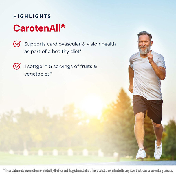 Jarrow Formulas CarotenAll Provides Seven Major Carotenoids, Equivalent to Five Servings of Fruits & Vegetables, Cardiovascular & Vision Health Support, White, 60 Count