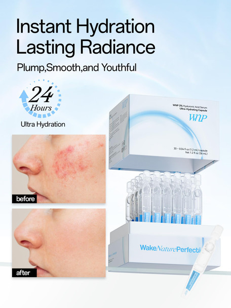 Wnp Hyaluronic Acid Serum 3% For Face With 4D Multi-Layer Hydration  Ultra Hydrating Anti-Aging Serum  Moisturizer For Dry & Sensitive Skin  Pre-Makeup Skincare  Single-Use Vials 30Pcs