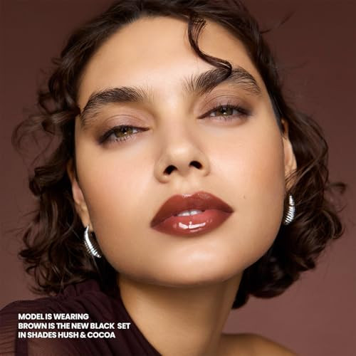 Wonderskin Brown Is The  Black Longwear Lips Set Lip Stain Masque In Hush 360 Contour Lipliner In Cocoa And Top Gloss In Clear Shine