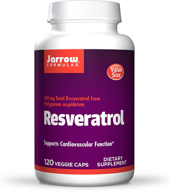 Jarrow Formulas Resveratrol 100 mg - 120 Veggie Caps - Resveratrol + Vitamin C - Antioxidant & Cardiovascular Support - 120 Servings