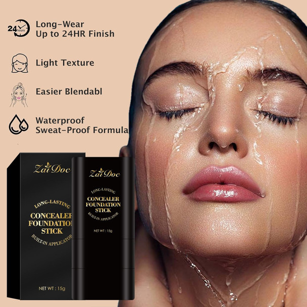 Zaidoc Concealer Foundation Stick 2-In-1 Long-Lasting Foundation And Concealer With Brush Creamy Full Coverage For Dark Circles & Blemishes Hydrating Olive & Camellia 2.09 Oz (03#)