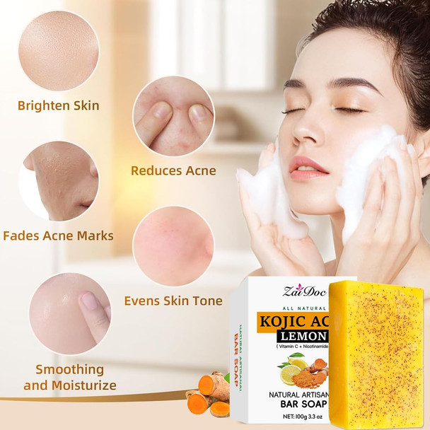 Zaidoc Turmeric Soap With Vitamin C Natural Skin Even Tone Lemon Soap For Face And Body 3.52Oz (4)