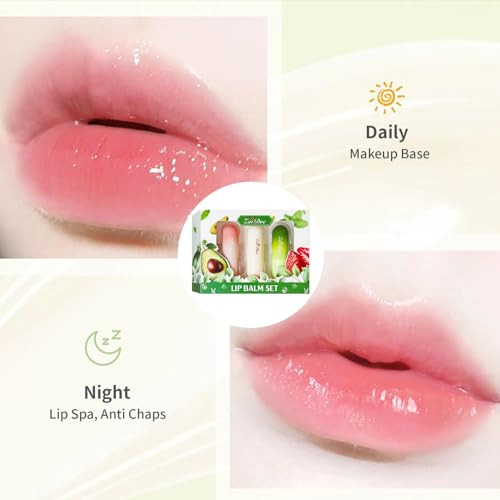 Zaidoc 3 Packs Moisturizing Lip Balm Set Natural Hydrating Lip Care With Strawberry Plant And Avocado Nourishes & Soothes Dry Chapped Lips 0.1Oz