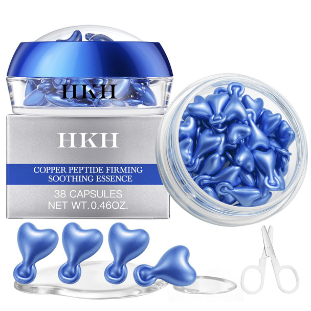 HKH Copper Peptides Serum for Face 38 Caps Anti aging Facial Serum Capsules with Hyaluronic Acid and GHK Cu for Fine Lines Wrinkles and Dryness  Daily Use for 3+ Women Travel Friendly