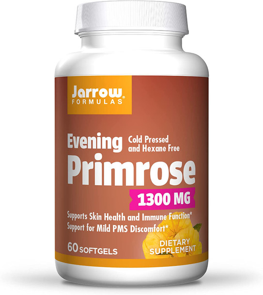 Jarrow Formulas Evening Primrose 1300 mg - 60 Softgels - Superior Source of GLA - Supports Skin Health & Immune Function - Support for Mild PMS Discomfort - Up to 60 Servings