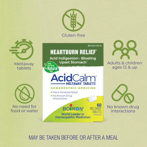 Boiron AcidCalm Tablets for Heartburn Relief Acid Indigestion Bloating and Upset Stomach - 60 Count