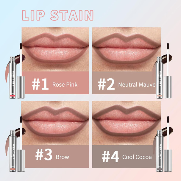 Bangfeng 4Pcs Peel Off Lip Liner Stain - Long-Lasting Smudge-Proof Waterproof Nude Matte Lip Tint Non-Fading Peel Off Lip Color Effortless Precision & Full Coverage Vegan & Cruelty-