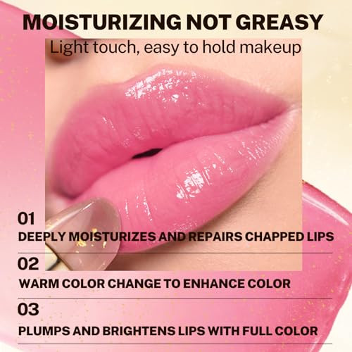 Bangfeng Color Changing Lipstick With Gold Crystal Flakes Ã¢‚¬Œ Clear Ph Lip Stick Changes To Natural Pink Tint Long Lasting 24H Moisturizing Glossy Lip Balm Mood Lipstick For Women Hydrating Lip Gloss