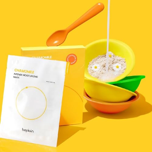 Beplain Chamomile Intense Moisturizing Facial Mask Hydrating & Soothing Sheet Mask For Sensitive Dry Skin Vegan Elasticity Improvement Fragrance- Korean Skin Care 5Ea