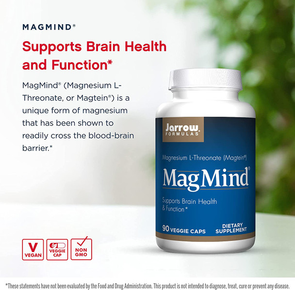 Jarrow Formulas MagMind - 90 Capsules - Includes Magnesium L-Threonate (Magtein) - Supports Brain Health & Function - 30 Servings