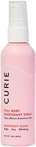 Curie Full Body Spray Deodorant For Men And Women Aluminum Deodorant With No Baking Soda 3Oz (Grapefruit Cassis)