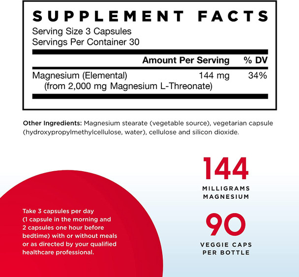 Jarrow Formulas MagMind - 90 Capsules, Pack of 2 - Includes Magnesium L-Threonate (Magtein) - Supports Brain Health & Function - 60 Total Servings