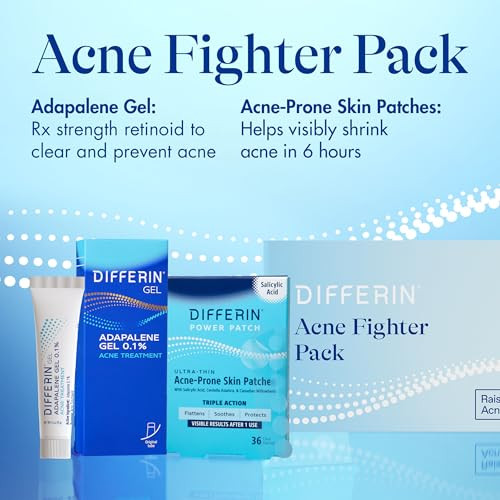 Differin Acne Fighter Pack Differin Gel Retinoid Acne Treatment For Face With 0.1% Adapalene 15G Tube + Salicylic Acid Pimple Patches 36 Count Designed For Pimple And Acne-Prone Skin