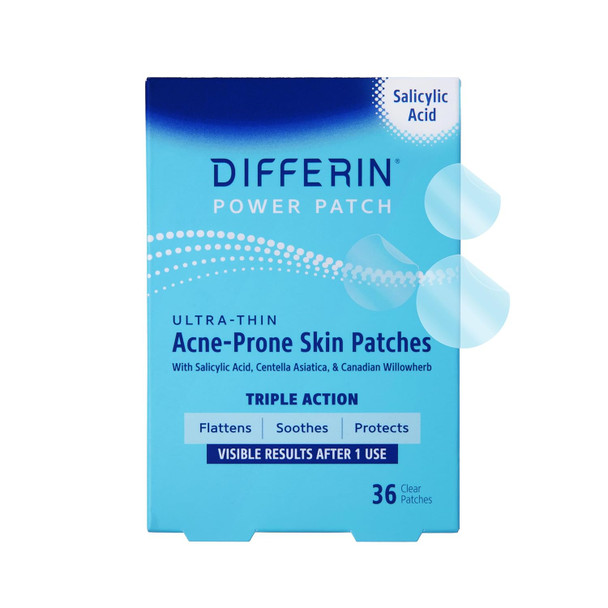 Differin Acne Patches Pimple Patches For Acne Prone Skin Formulated With Salicylic Acid And Centella Fast Triple Action Power Patch For Day & Night Dermatologist Tested 36 Count