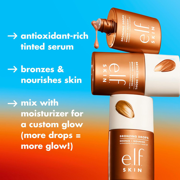 E.L.F. Skin Bronzing Drops Liquid Bronzer For Face & Skin Creates A Sun-Kissed Glow Infused With Vitamin E Vegan & Cruelty- Rose Gold