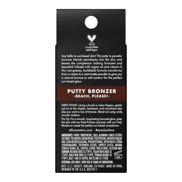 E.L.F. Putty Bronzer Creamy & Highly Pigmented Formula Creates A Long-Lasting Bronzed Glow Infused With Argan Oil & Vitamin E Tan Lines 0.35 Oz