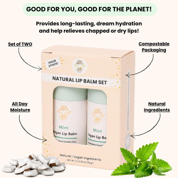 Eco Roots Tinted Lip Balm 2 Pack - Organic And Vegan Lip Moisturizer - Cruelty- Eco-Friendly - Plastic- With Compostable Packaging - Made In Usa Lip Balm Set