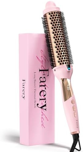 Farery Thermal Brush Extra Long Barrel 1.5 Inch Hot Curling Wand For Big Bouncy Curls Non-Blowing Heated Round Brush Ceramic Curling Wand For Medium & Long Hair 9 Adjustable Temps Dual Voltage