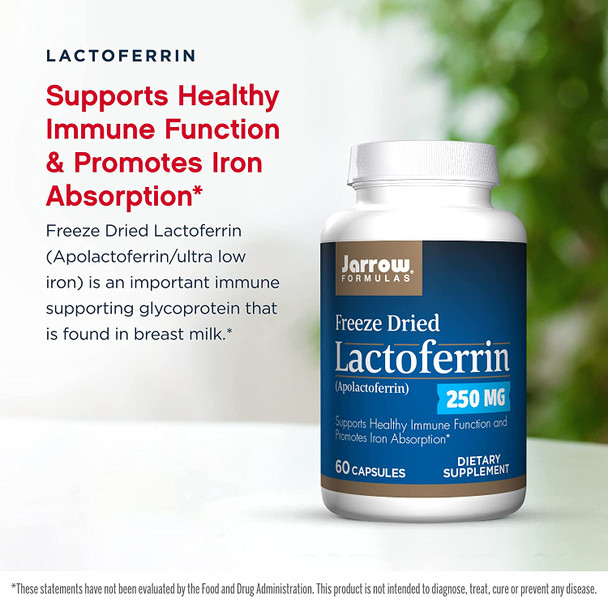 Jarrow Formulas Lactoferrin 250 mg - 60 Capsules - Immune-Supporting Glycoprotein - Support Healthy Immune Function & Iron Absorption - Freeze Dried - 60 Servings