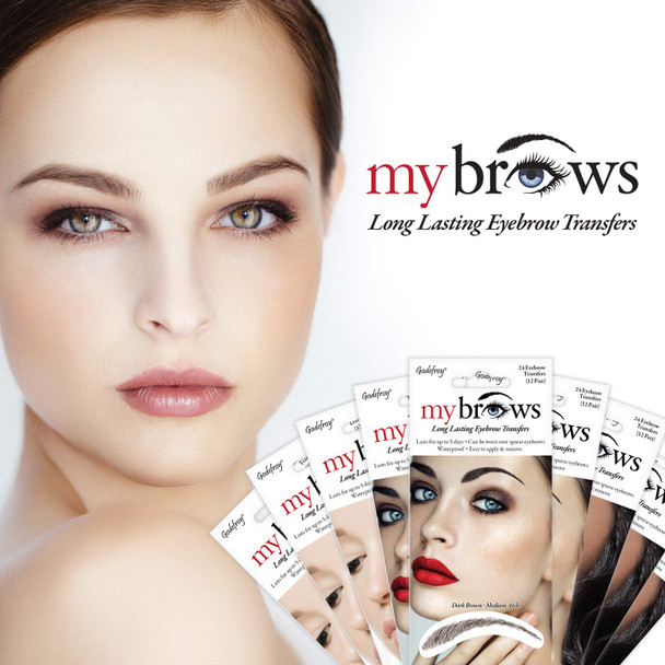 Godefroy Mybrows Long Lasting Eyebrow Transfers Low Arch Light Brown 12-Pairs Of Brows
