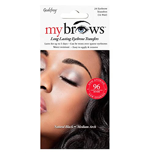 Godefroy Mybrows Long Lasting Eyebrow Transfers Medium Arch Natural Black 48-Pairs Of Brows (96 Individual Transfers)