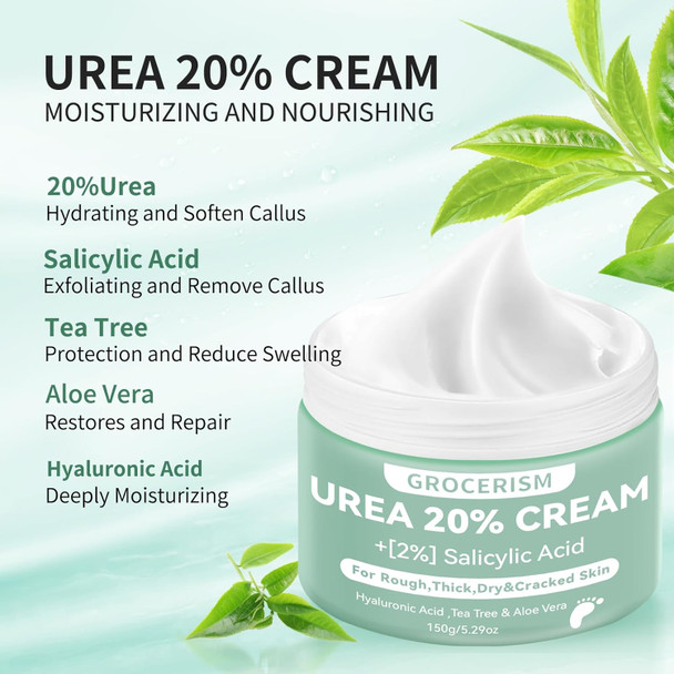 Grocerism 2 Packs Urea Cream 40% Plus 2% Salicylic Acid 5.30 Oz Foot Cream Maximum Strength With Hyaluronic Acid Tea Tree And Aloe Vera For Deep Moisturizes Callus Remover And Soften