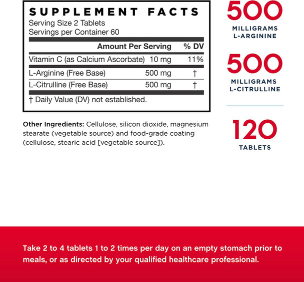 Jarrow Formulas Arginine-Citrulline Sustain - 120 Tablets - Supports Nitric Oxide Production, Blood Flow & Cardiovascular Health - Men's Health Formula - Up to 60 Servings