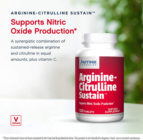 Jarrow Formulas Arginine-Citrulline Sustain - 120 Tablets - Supports Nitric Oxide Production, Blood Flow & Cardiovascular Health - Men's Health Formula - Up to 60 Servings