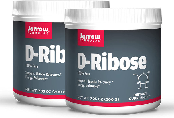 Jarrow Formulas D-Ribose Powder - 7.05 oz, Pack of 2 - Supports Muscle Recovery, Energy & Endurance - 100% Pure - Approx. 180 Total Servings