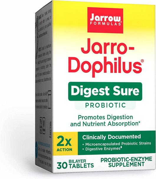 Jarrow Formulas Jarro-Dophilus Digest Sure - 5 Billion CFU + Digestive Enzymes - 30 Bilayer Tablets - Promotes Digestion & Nutrient Absorption - 30 Servings