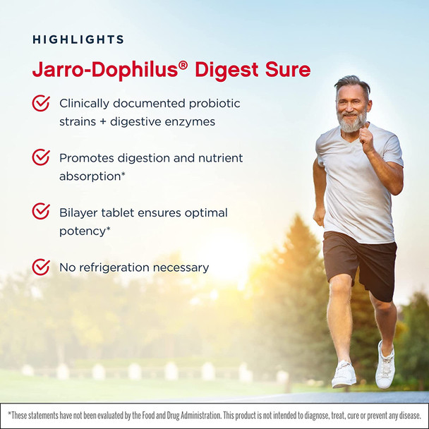 Jarrow Formulas Jarro-Dophilus Digest Sure - 5 Billion CFU + Digestive Enzymes - 30 Bilayer Tablets - Promotes Digestion & Nutrient Absorption - 30 Servings