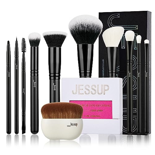 Jessup 10Pcs Black Brushes Set T323 With Foundation Brush Sf002
