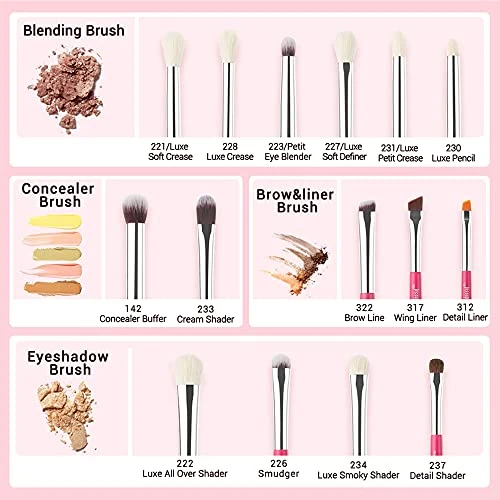 Jessup Professional Natural-Synthetic Eye Makeup Brushes Set 15Pcs T197 Bundled With Face Kabuki Makeup Brushes Set T517