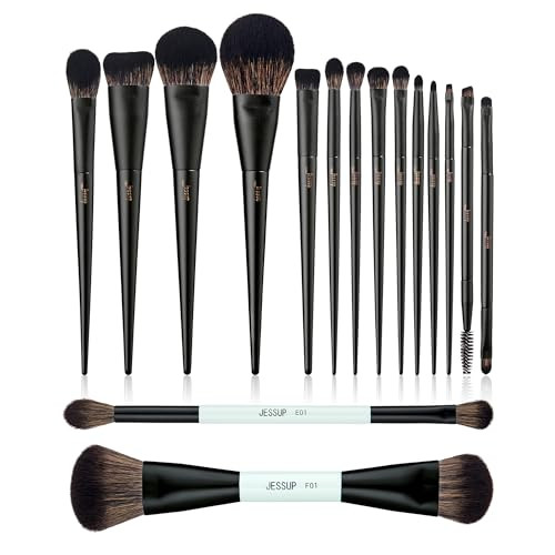 Jessup Makeup Brushes 14Pcs T336 Bundled With Double Sided Makeup Brushes Set T502