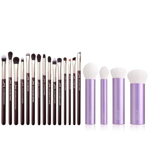 Jessup Professional Eye Makeup Brushes Set Natural-Synthetic 15Pcs T284 Bundled With Face Kabuki Makeup Brushes Set T517
