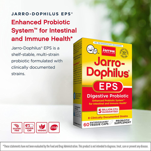 Jarrow Formulas Jarro-Dophilus EPS - 5 Billion Organisms Per Serving - 60 Enteric Coated Veggie Caps - Multi-Strain Probiotic - Intestinal & Immune Health - Up to 60 Servings