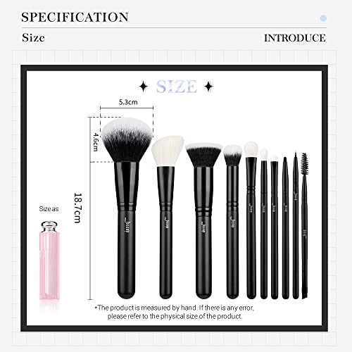Jessup Makeup Brush Set 10Pcs Black T323 Bundled With Face Kabuki Makeup Brushes Set T517