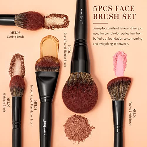 Jessup Large Face Makeup Brushes 5Pcs T273 Bundled With Face Kabuki Makeup Brushes Set T517