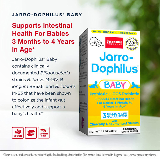 Jarrow Formulas Jarro-Dophilus Baby - 2.1 oz Powder - Supports Intestinal Health for Babies 3 Months to 4 Years - 60 Servings