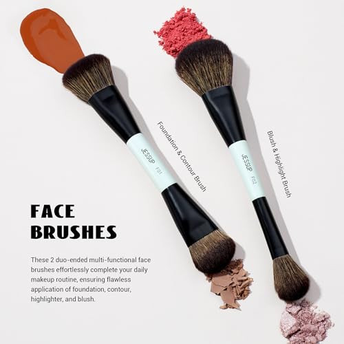 Jessup Makeup Brush Set 6Pcs Double Sided T501 Bundled With Face Kabuki Makeup Brushes Set T517