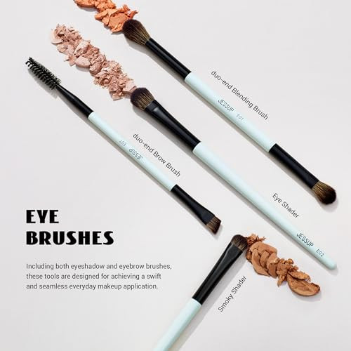Jessup Makeup Brush Set 6Pcs Double Sided T501 Bundled With Face Kabuki Makeup Brushes Set T517