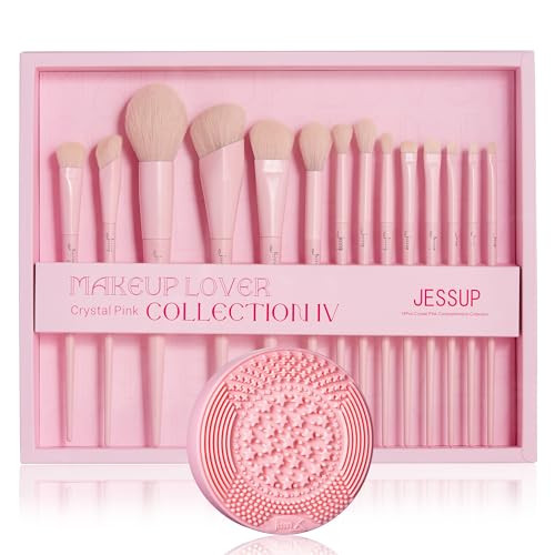 Jessup Pink Makeup Brushes Set T495-G Bundled With Makeup Brush Cleaning Mat A005