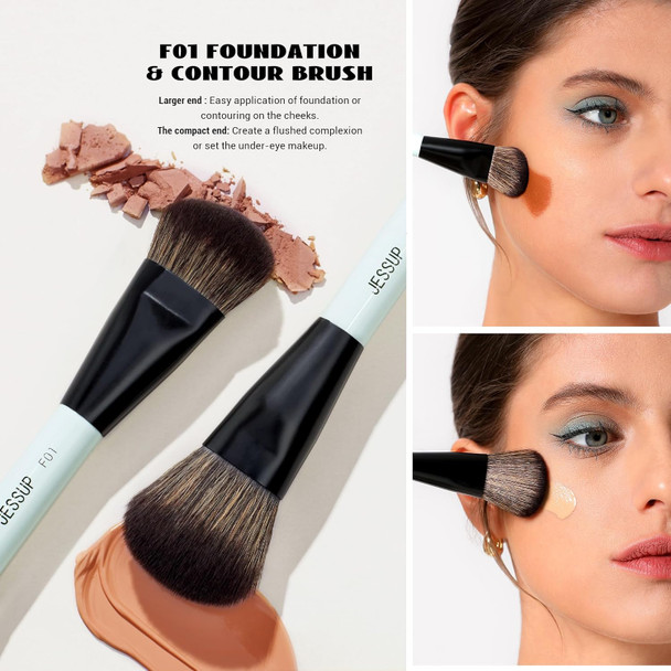 Jessup Makeup Brushes 2Pcs Double Sided Foundation Brush Contour Brush Dual Ended Eye Blending Brush Multi-Functional Cosmetic Brush Bright Cyan T502