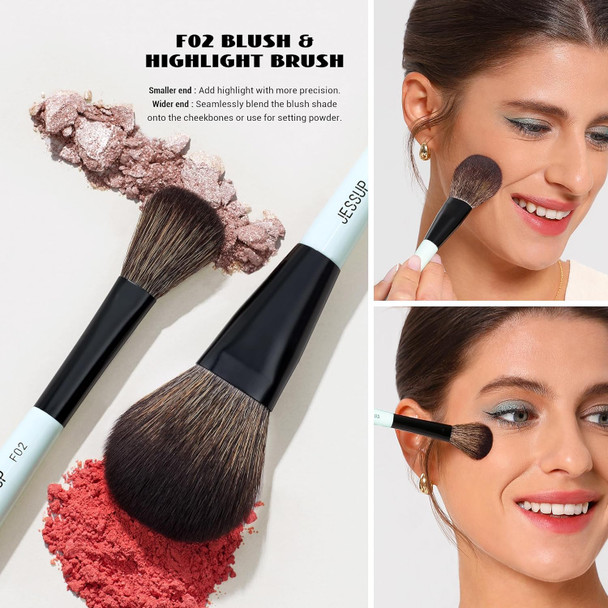 Jessup Makeup Brushes 2Pcs Double Sided Foundation Brush Contour Brush Dual Ended Eye Blending Brush Multi-Functional Cosmetic Brush Bright Cyan T502