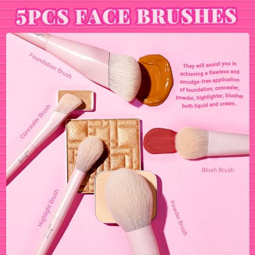 Jessup Pink Makeup Brushes Set T495-G Bundled With Foundation Brush Sf002