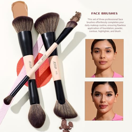 Jessup Double Sided Makeup Brushes & Makeup Sponge T506 Bundled With Foundation Brush Sf002