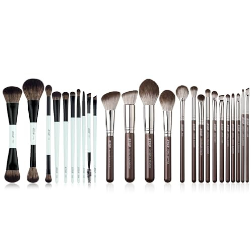 Jessup Double Sided Makeup Brushes Set T500 Bundled With 15Pcs Brown Makeup Brushes Set T498