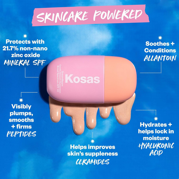 Kosas Dreambeam Water Resistant Sunscreen Spf 40 - Smooth Liquid Sun Protection For Face Lightweight Makeup Base W/Hyaluronic Acid Ceramides & Peptides - Golden Glow Sunlit 40 Ml