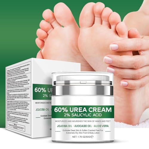 Krmspe 60% Urea Cream Plus 2% Salicylic Acid Urea Cream 60 Percent For Feet & Hands Maximum Strength Moisturizer For Rough Dry Thick & Cracked Skin Exfoliates Dead Smoothing Skin 1.76 Oz